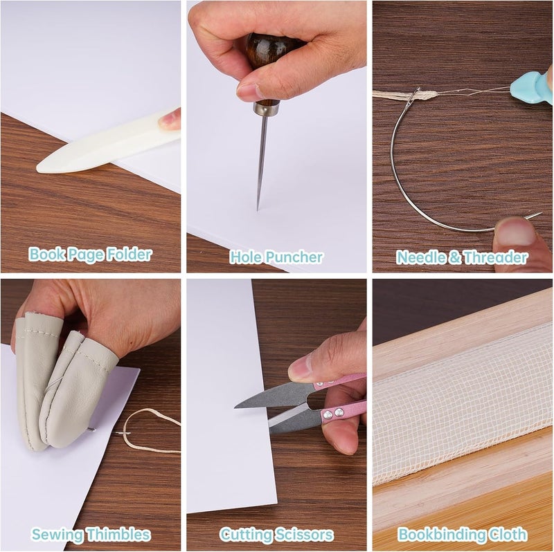 NiHome طقم تجليد الكتب 35 قطعة للمفكرات، خطط الدروس، تنظيم الوثائق - أدوات تجليد الكتب من الخيزران المدمجة، مستلزمات تجليد الكتب مع مقبض محمول للمبتدئين DIY - Image 5